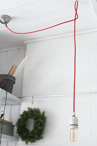 Lampa Wisząca Loft White Porcelain & Red Cable #076 - obrazek 3